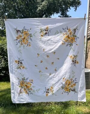 Vintage Tablecloth with Gold and Brown Floral Pattern